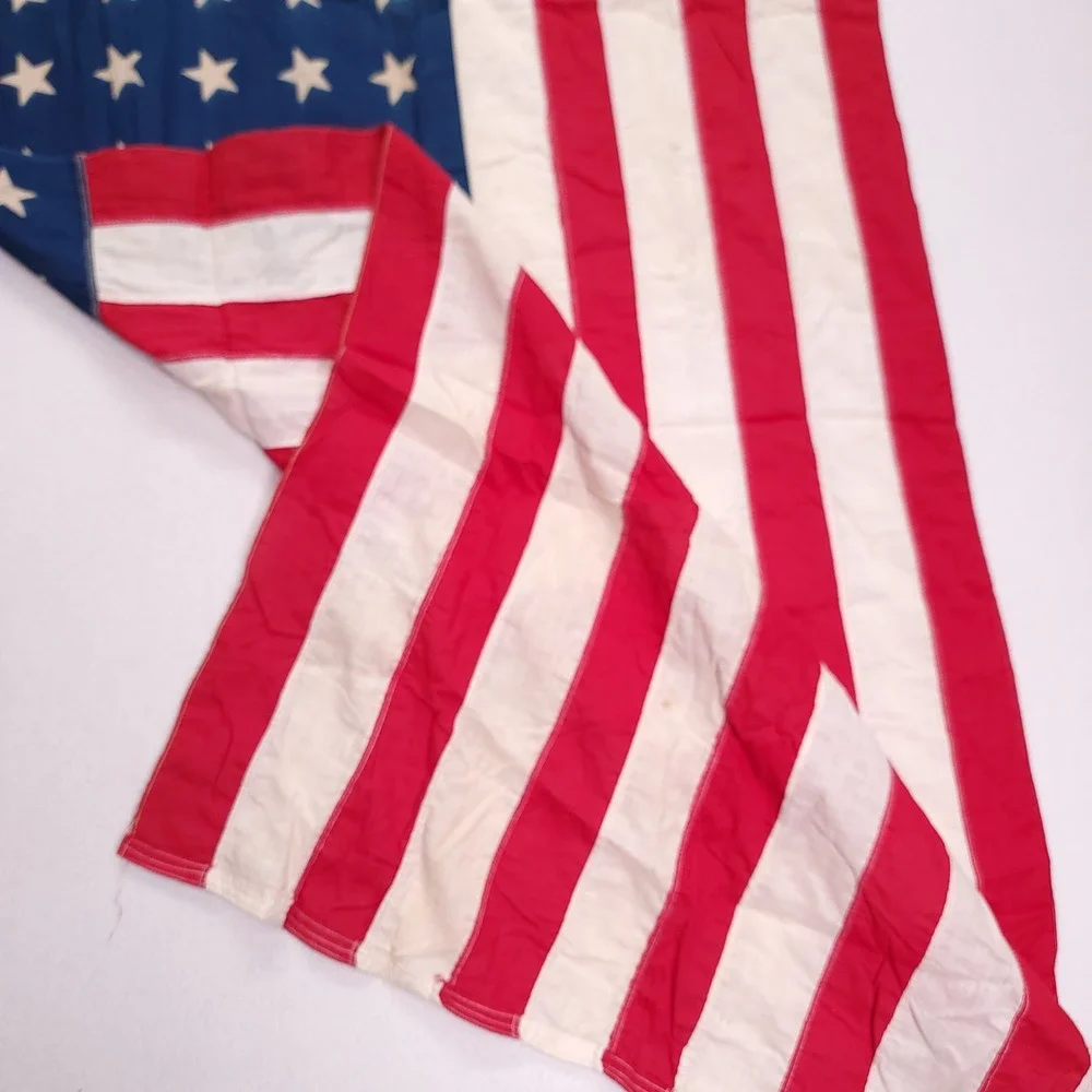 Vintage 48 Star American Flag Cotton Bunting Sewn Stripes 32x57‎ Americana WWII